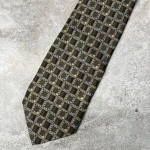Today's Man Necktie Mens OS‎ Green Geometric Italian Silk